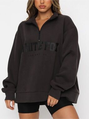 White Fox High Standard Zip Front Sweater Women’s Medium Large Shadow Gray NWT
